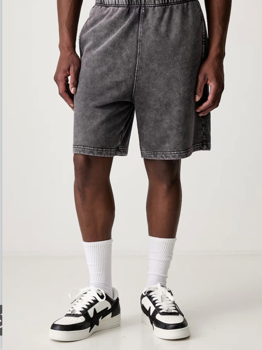 Men's Athletic Washed Charcoal Elastic-Waist Shorts